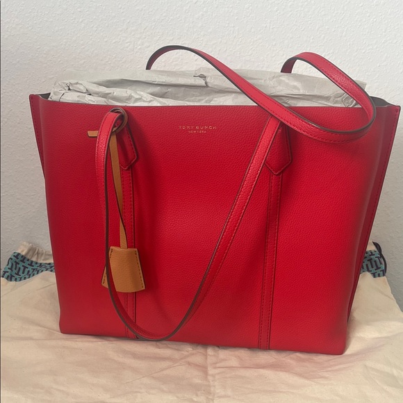Tory Burch Red Tote with Tan Accent